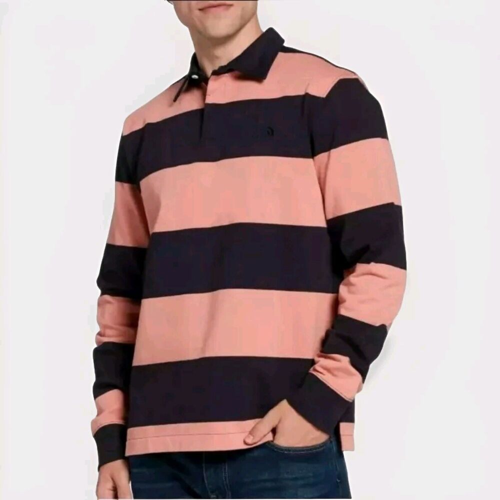 THE NORTH FACE MENS BERKELEY RUGBY LONG SLEEVE SHIRT PINK CLAY AVIATOR NAVY S